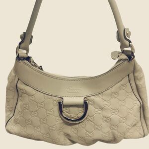 Authentic Gucci D-Ring Small Guccissima Shoulder Bag Ivory